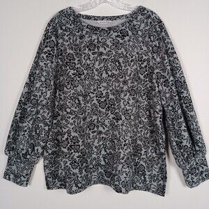 Ophelia Roe 2X Gray Black Floral Pullover Top
